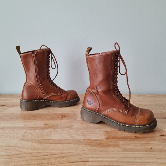 Dr Martens Miranda Lace Up Cognac Brown Combat Boots Vintage Y2K Leather US 10 - Picture 4 of 9